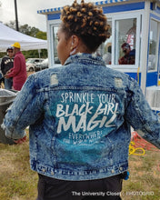 Load image into Gallery viewer, Black Girl Magic Acid Wash Denim Jacket

